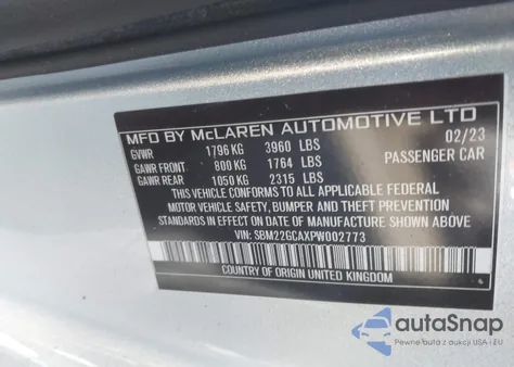 2023 Mclaren Gt from USA, damaged, VIN SBM22GCAXPW002773